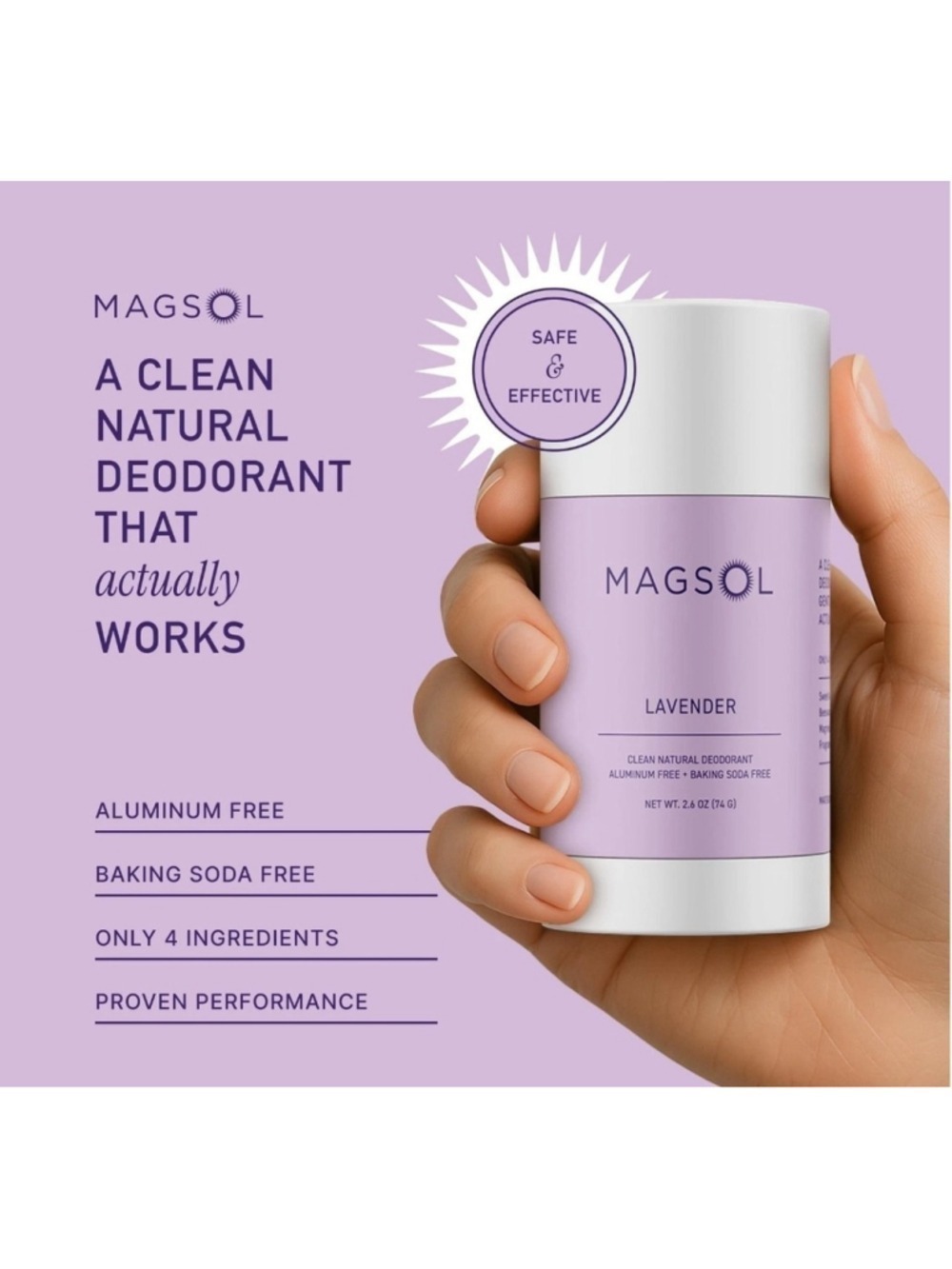 MAGSOL Magnesium Deodorant for Women, Aluminum Free, Baking Soda Free, Natura... - Picture 3 of 3